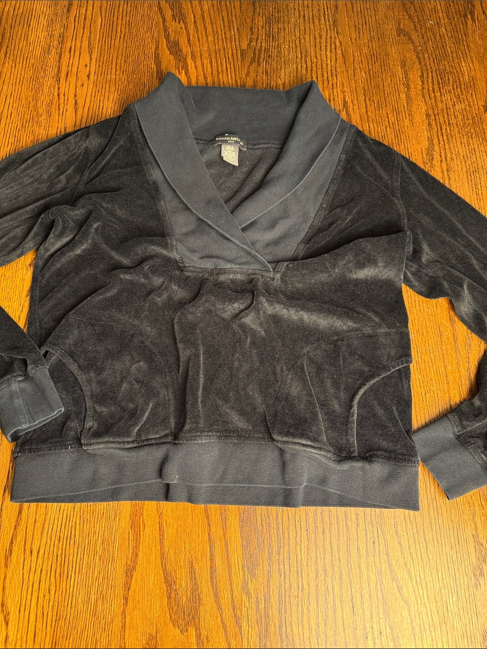 Velour Shawl Collar Sweatshirt Black Banana Republic Kangaroo Pocket